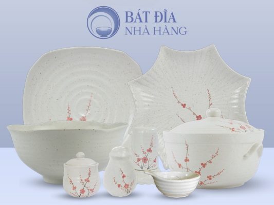 Bộ bát đĩa Men Gốm Hoa Đào