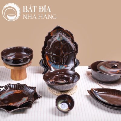Bộ Bát Đĩa Men Hỏa Biến Nâu