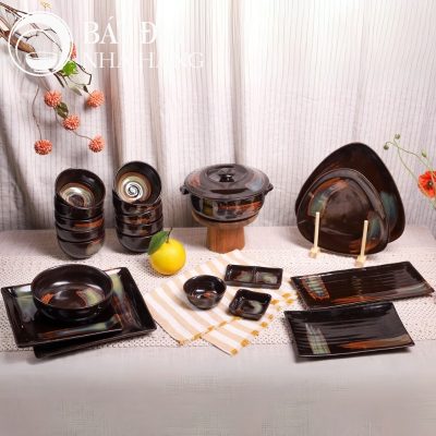 Bộ Bát Đĩa Men Hỏa Biến Nâu