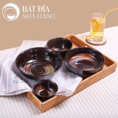 Bộ Bát Đĩa Men Hỏa Biến Nâu