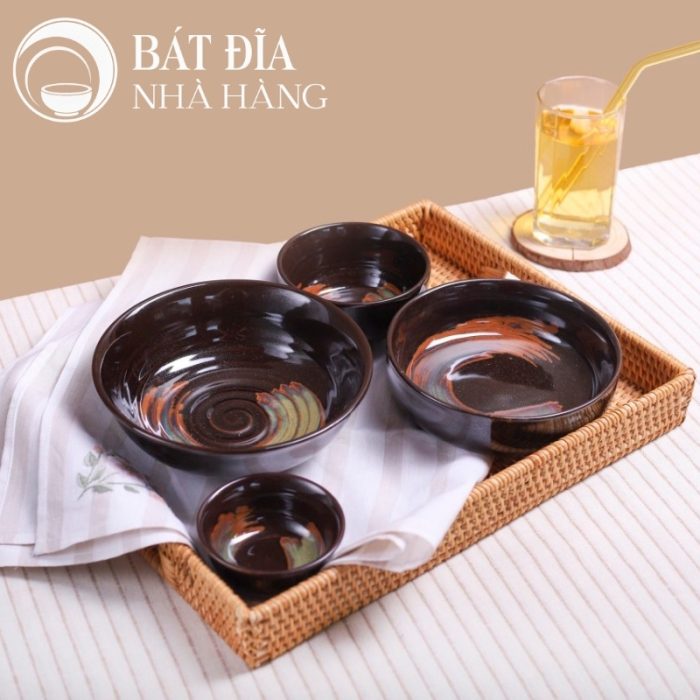 Bộ Bát Đĩa Men Hỏa Biến Nâu