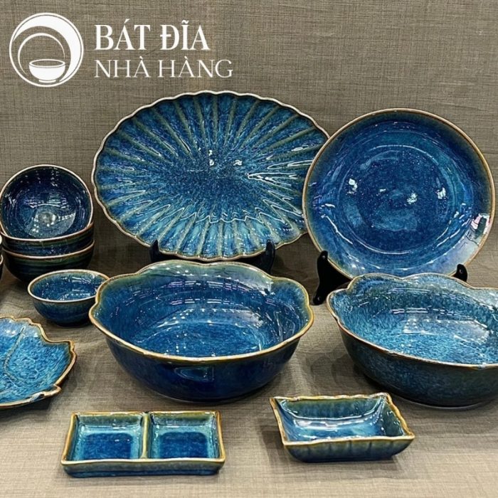 Bộ Bát Đĩa Men Hỏa Biến Xanh