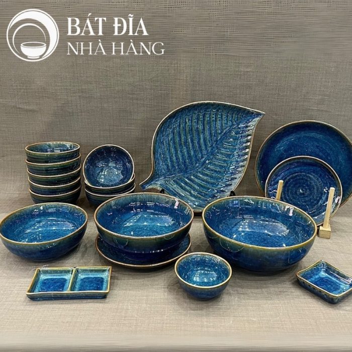 Bộ Bát Đĩa Men Hỏa Biến Xanh