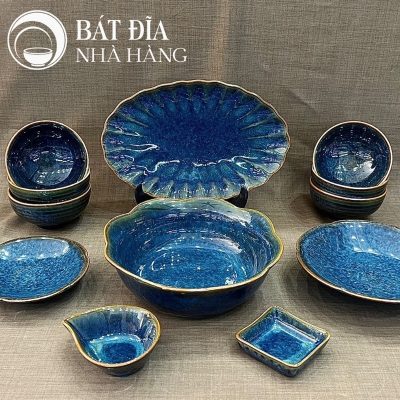 Bộ Bát Đĩa Men Hỏa Biến Xanh