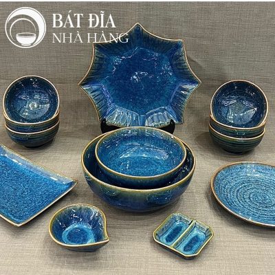 Bộ Bát Đĩa Men Hỏa Biến Xanh