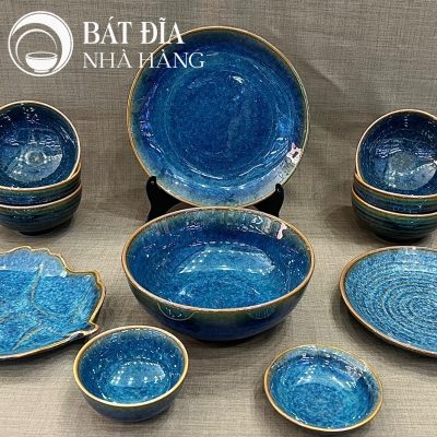 Bộ Bát Đĩa Men Hỏa Biến Xanh