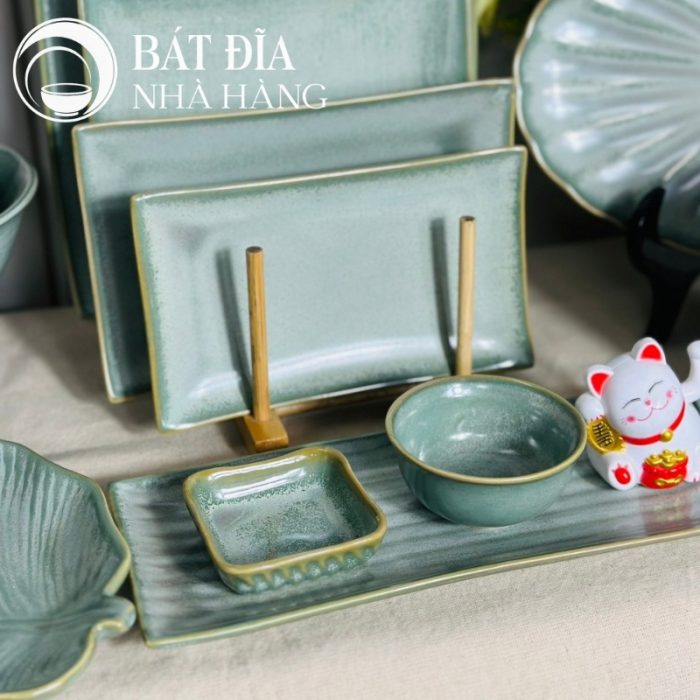 Bộ Bát Đĩa Men Hỏa Biến Xanh Ngọc