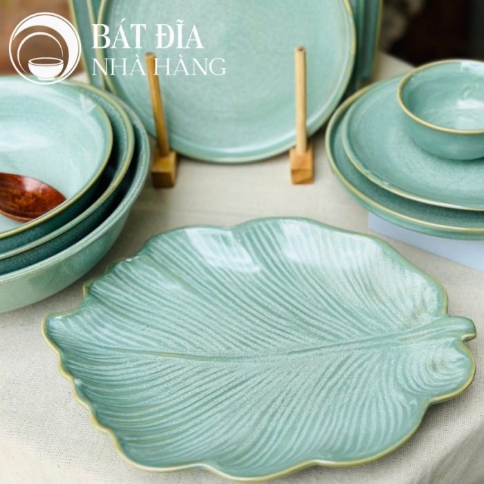 Bộ Bát Đĩa Men Hỏa Biến Xanh Ngọc