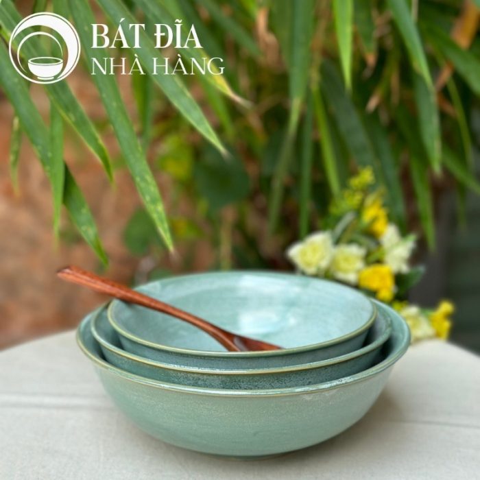Bộ Bát Đĩa Men Hỏa Biến Xanh Ngọc