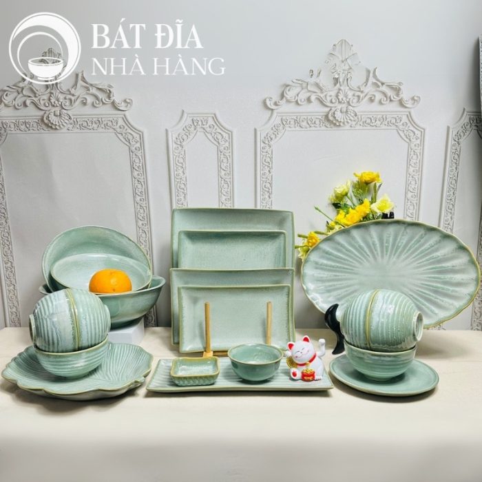 Bộ Bát Đĩa Men Hỏa Biến Xanh Ngọc