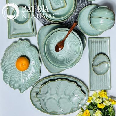 Bộ Bát Đĩa Men Hỏa Biến Xanh Ngọc