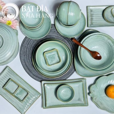 Bộ Bát Đĩa Men Hỏa Biến Xanh Ngọc