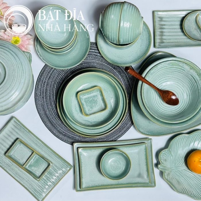 Bộ Bát Đĩa Men Hỏa Biến Xanh Ngọc