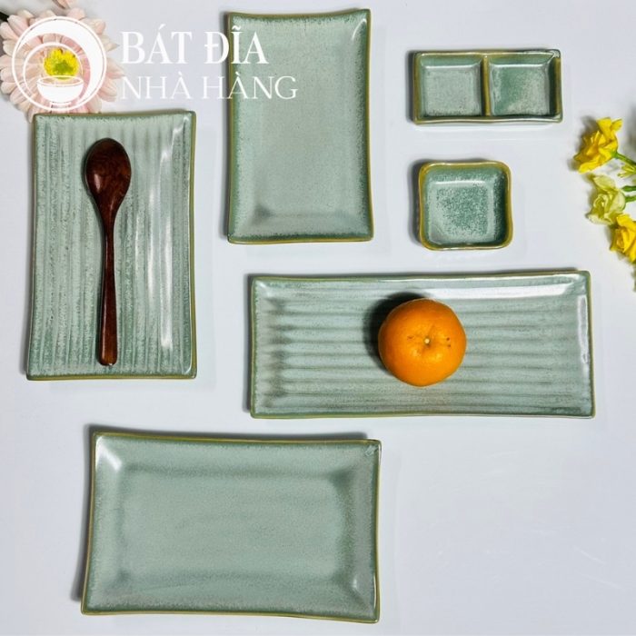 Bộ Bát Đĩa Men Hỏa Biến Xanh Ngọc