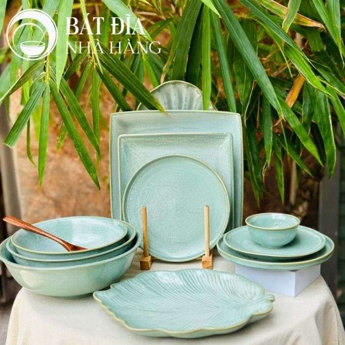 Bộ Bát Đĩa Men Hỏa Biến Xanh Ngọc