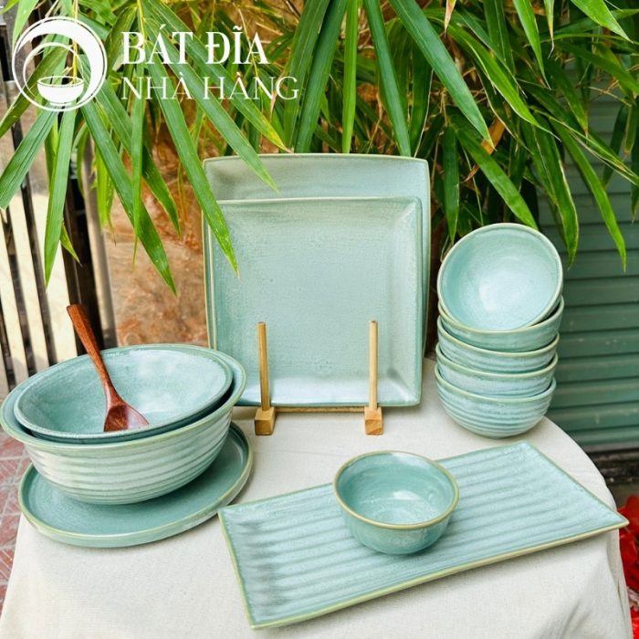 Bộ Bát Đĩa Men Hỏa Biến Xanh Ngọc
