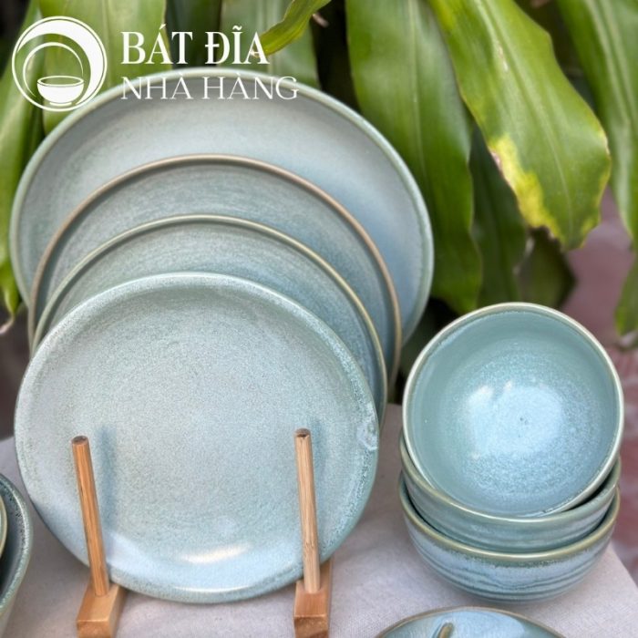 Bộ Bát Đĩa Men Hỏa Biến Xanh Ngọc