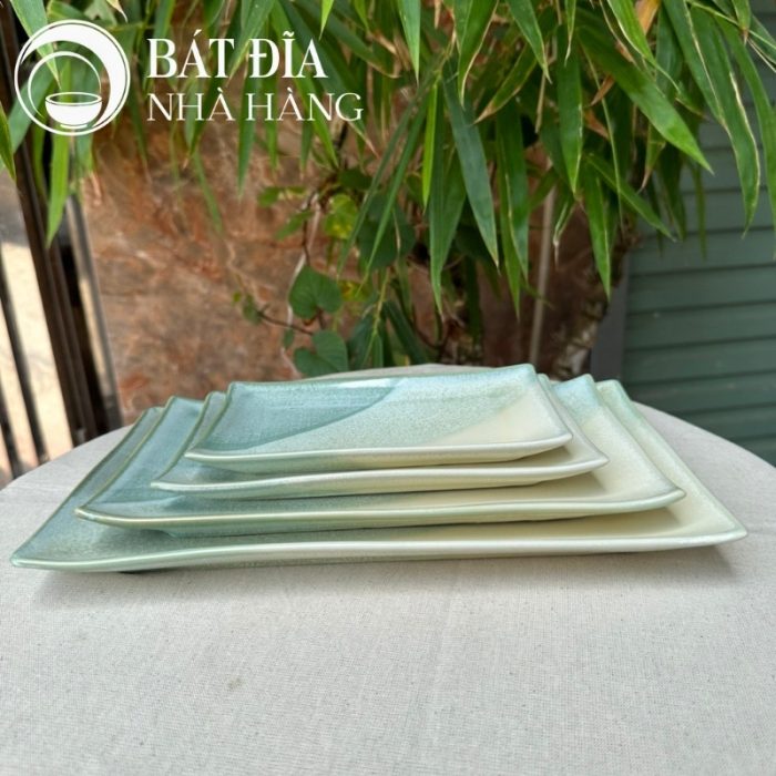 Bộ Bát Đĩa Men Hỏa Biến Xanh Trắng
