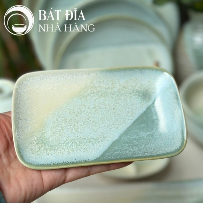 Bộ Bát Đĩa Men Hỏa Biến Xanh Trắng
