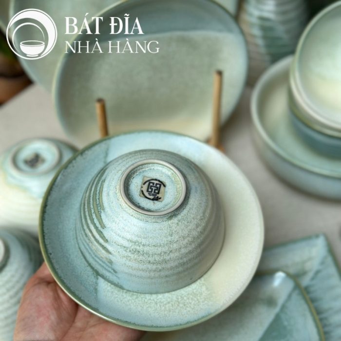 Bộ Bát Đĩa Men Hỏa Biến Xanh Trắng