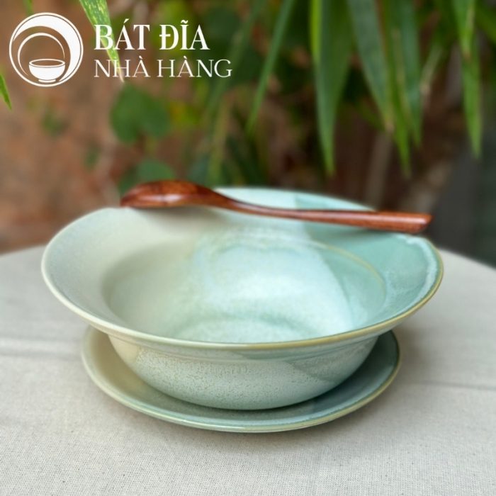 Bộ Bát Đĩa Men Hỏa Biến Xanh Trắng