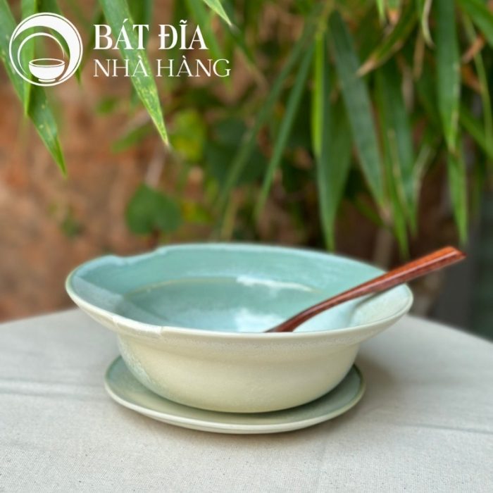 Bộ Bát Đĩa Men Hỏa Biến Xanh Trắng