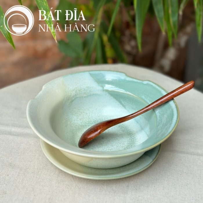 Bộ Bát Đĩa Men Hỏa Biến Xanh Trắng