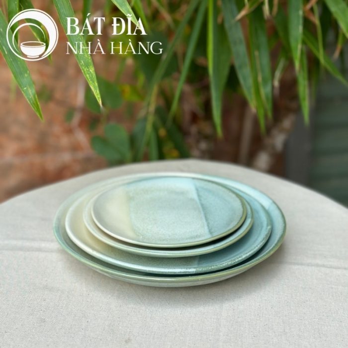 Bộ Bát Đĩa Men Hỏa Biến Xanh Trắng
