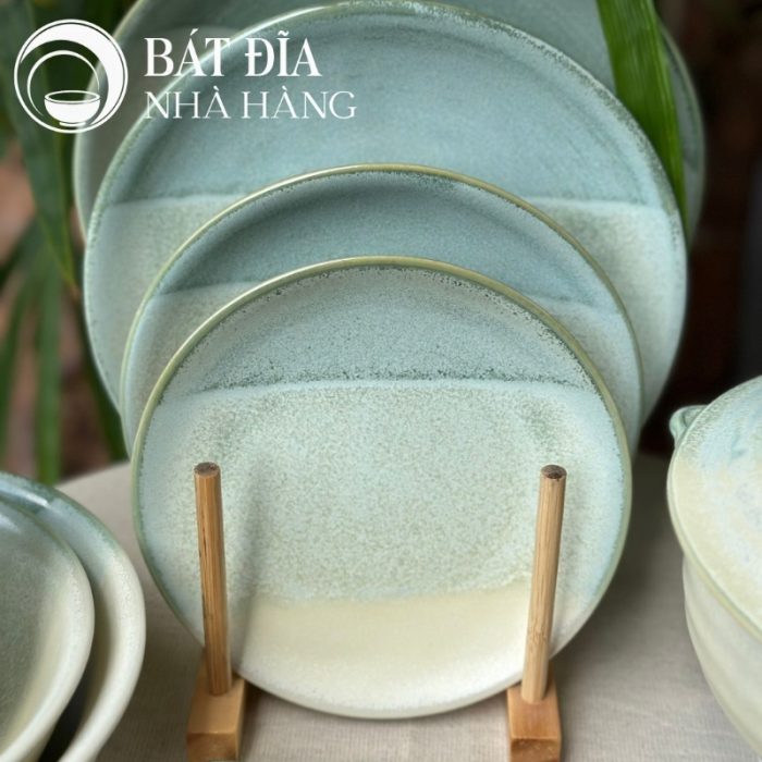 Bộ Bát Đĩa Men Hỏa Biến Xanh Trắng