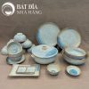Bộ Bát Đĩa Men Hỏa Biến Xanh Viền Nâu Chảy