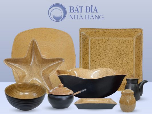 Bộ bát đĩa Men Gốm Nâu Đen