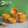 Bộ Bát Đĩa Men Nâu Vẽ Hoa Cúc