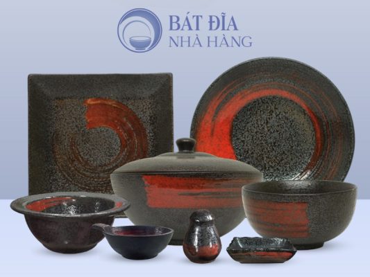 Bộ bát đĩa Men Đen Nhật Quét Sơn