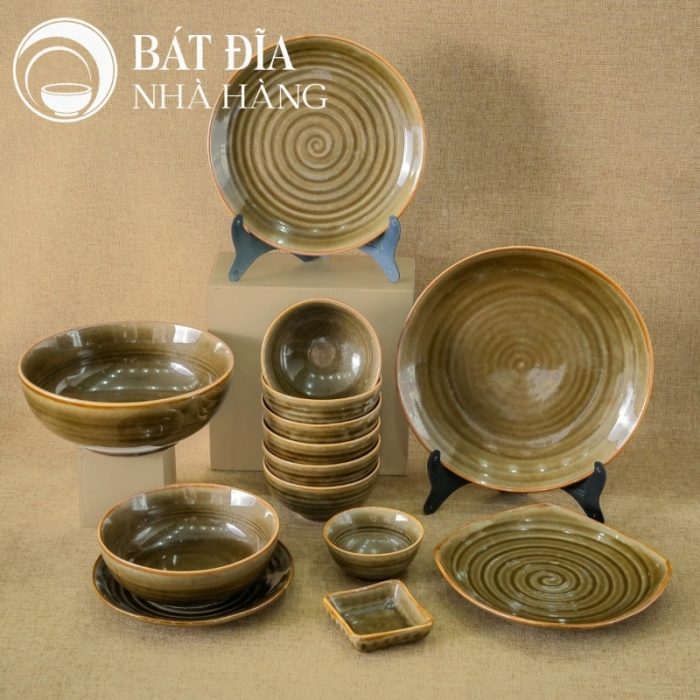 Bộ Bát Đĩa Men Rêu
