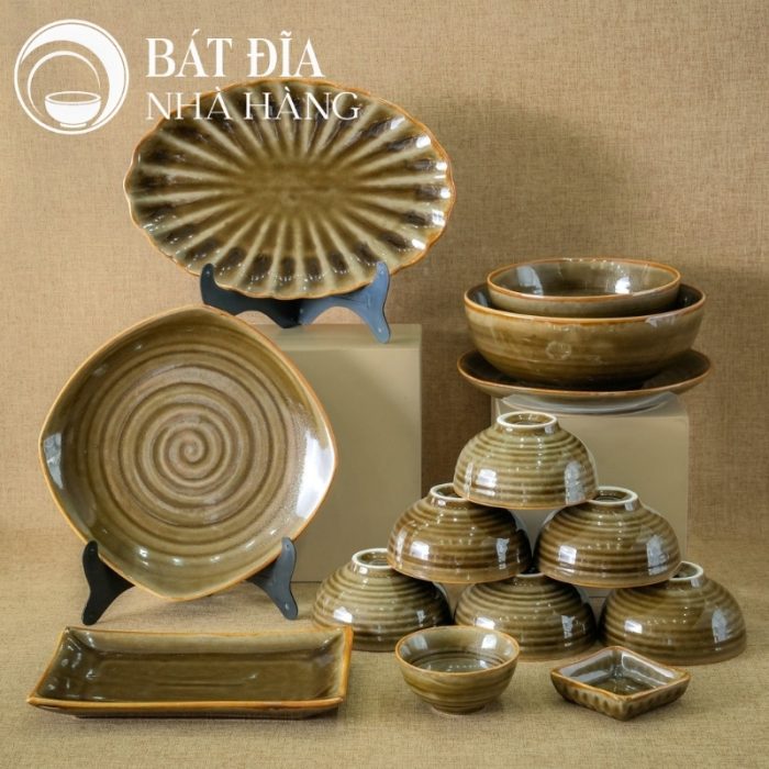 Bộ Bát Đĩa Men Rêu
