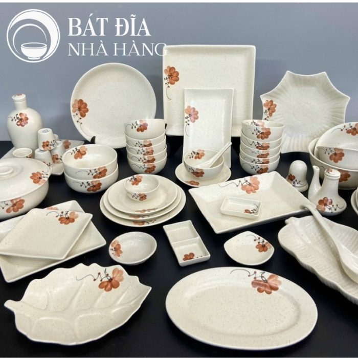 Bộ Bát Đĩa Men Tiêu Hoa Đào Đỏ