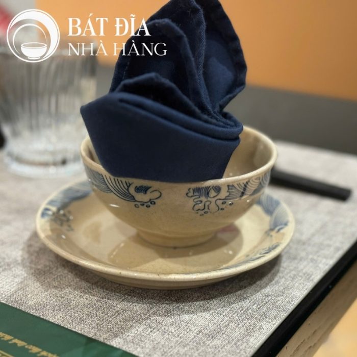Bộ Bát Đĩa Men Tiêu Họa Tiết Vân Sóng Và Cá