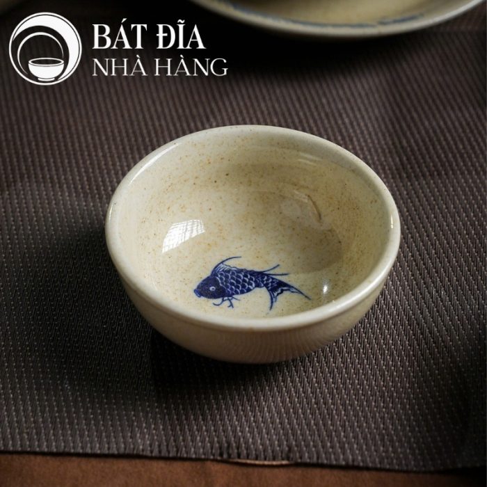 Bộ Bát Đĩa Men Tiêu Họa Tiết Vân Sóng Và Cá