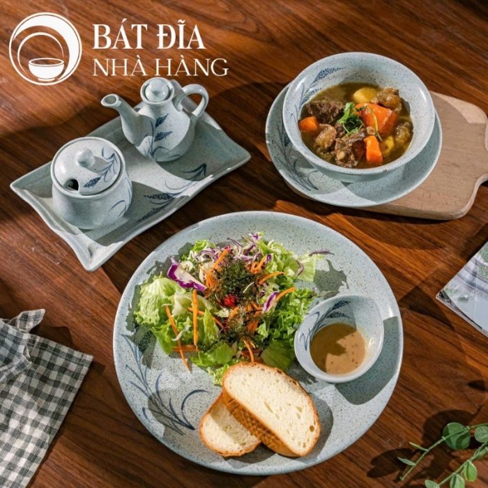 Bộ Bát Đĩa Men Tiêu Vẽ Hoa Cỏ Lau