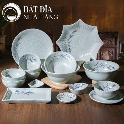 Bộ Bát Đĩa Men Tiêu Vẽ Hoa Cỏ Lau