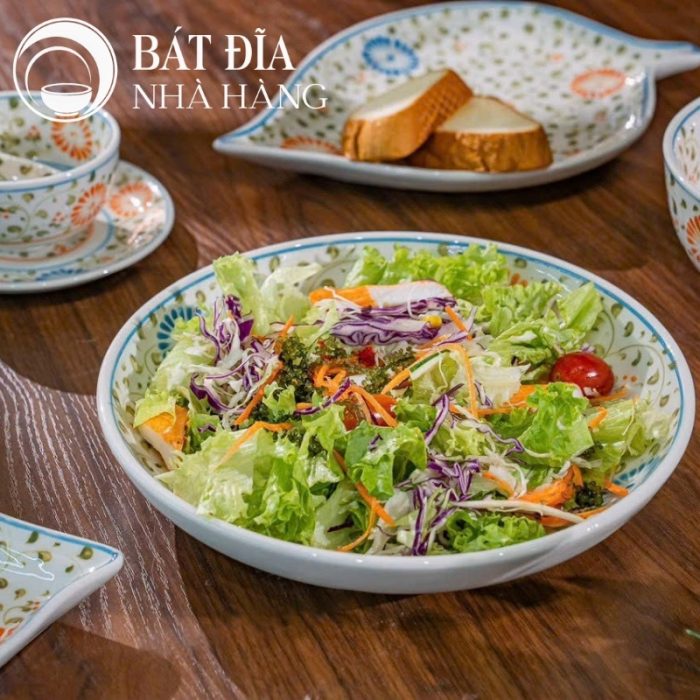 Bộ Bát Đĩa Men Trắng Vẽ Hoa Cúc
