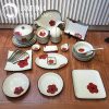 Bộ Bát Đĩa Men Trắng Vẽ Hoa Đỏ