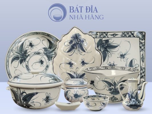 Bộ bát đĩa Men Rạn Chuồn Xanh