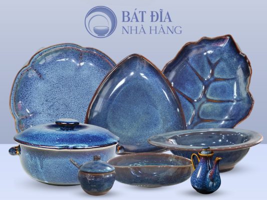 Bộ bát đĩa Men Hỏa Biến Xanh