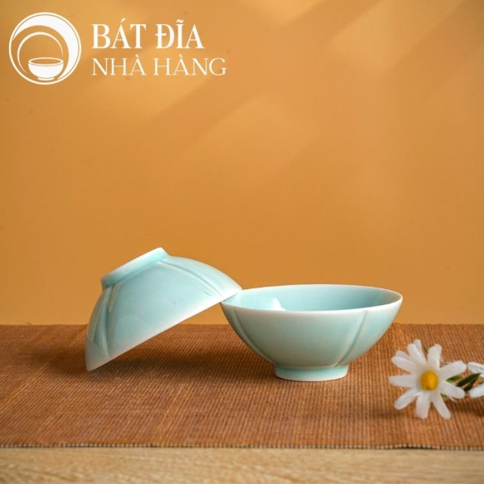 Bộ Bát Đĩa Men Xanh Ngọc Vẽ Hoa Cúc