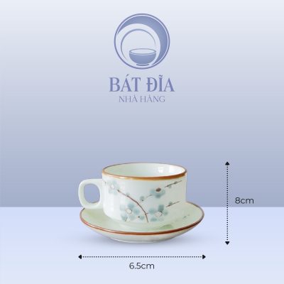 Kích Thước Bộ Tách Coffee Men Kem Hoa Đào Xanh