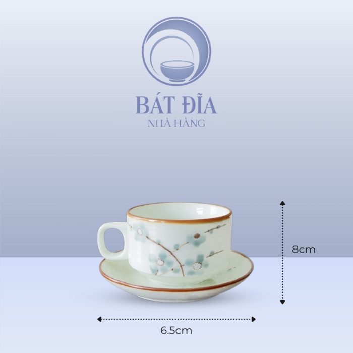 Kích Thước Bộ Tách Coffee Men Kem Hoa Đào Xanh