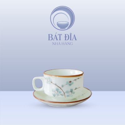 Bộ Tách Coffee Men Kem Hoa Đào Xanh