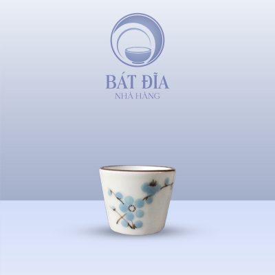 Chén Rượu Men Kem Hoa Đào Xanh