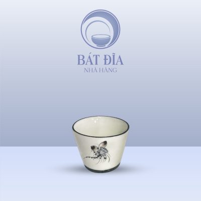 Chén Rượu Men Kem Vẽ Sen Nâu